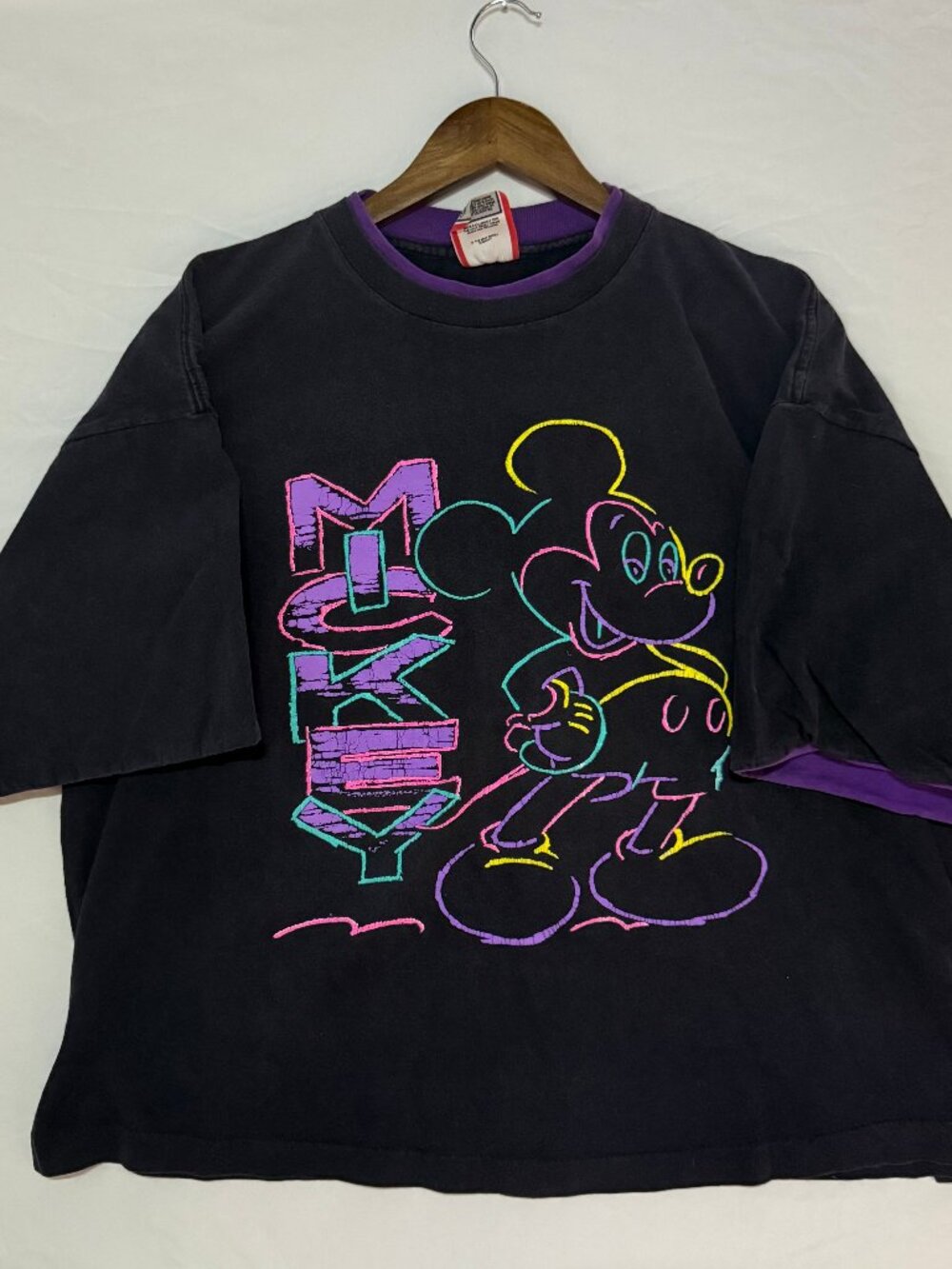 Vintage 90s Disney Designs Mickey Mouse Neon Graphic Tee Black OSFA Unisex